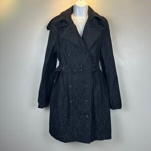 Le Lis Blanc Deux Black Lace Trench Coat Gothic‎ Whimsigoth Belted Jacket 42